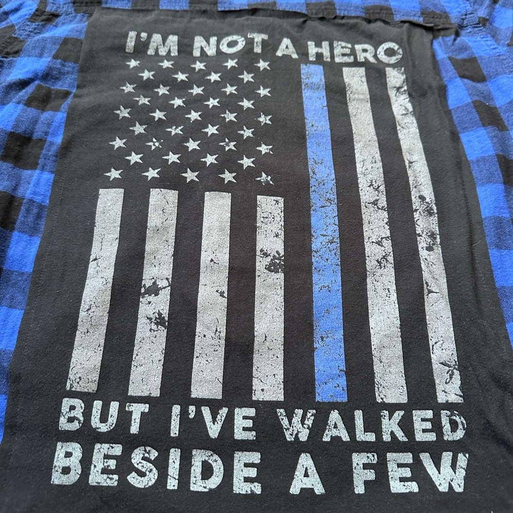 Old Navy Blue & Black Upcycled flannel Button Down law enforcement partner